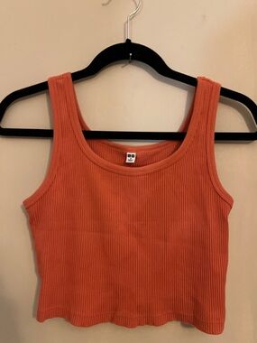 Uniqlo Ribbed Tank Crop Top - Coral Orange